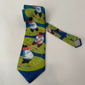 Ralph Marlin Novelty Necktie Mens One Size Golfing Pigs Cartoon 1994 USA Vintage